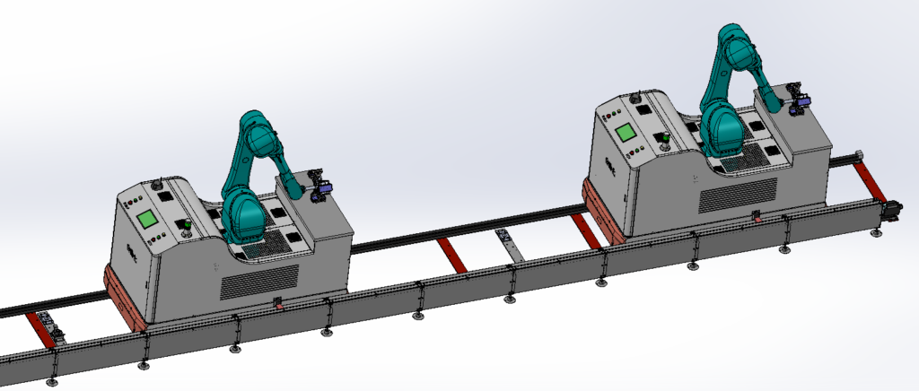 Hệ thống làm sạch bằng sóng siêu âm sử dụng robot gắn trên ray và xe RGV